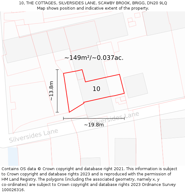 10, THE COTTAGES, SILVERSIDES LANE, SCAWBY BROOK, BRIGG, DN20 9LQ: Plot and title map