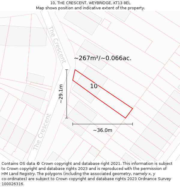 10, THE CRESCENT, WEYBRIDGE, KT13 8EL: Plot and title map