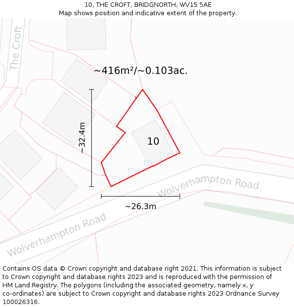 10, THE CROFT, BRIDGNORTH, WV15 5AE: Plot and title map