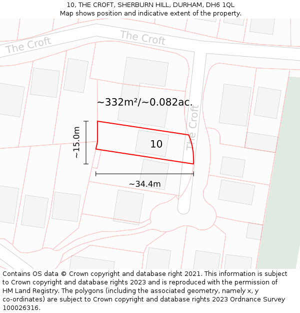 10, THE CROFT, SHERBURN HILL, DURHAM, DH6 1QL: Plot and title map