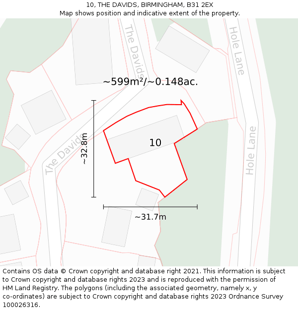 10, THE DAVIDS, BIRMINGHAM, B31 2EX: Plot and title map