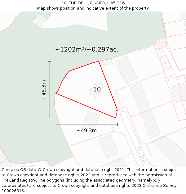 10, THE DELL, PINNER, HA5 3EW: Plot and title map