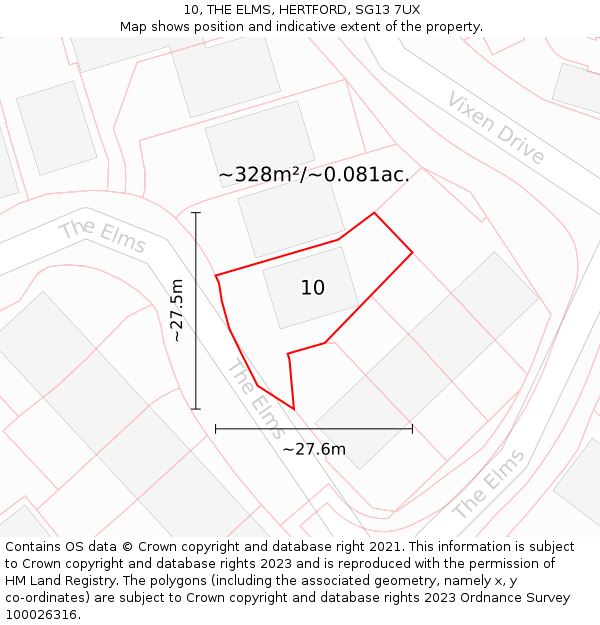 10, THE ELMS, HERTFORD, SG13 7UX: Plot and title map