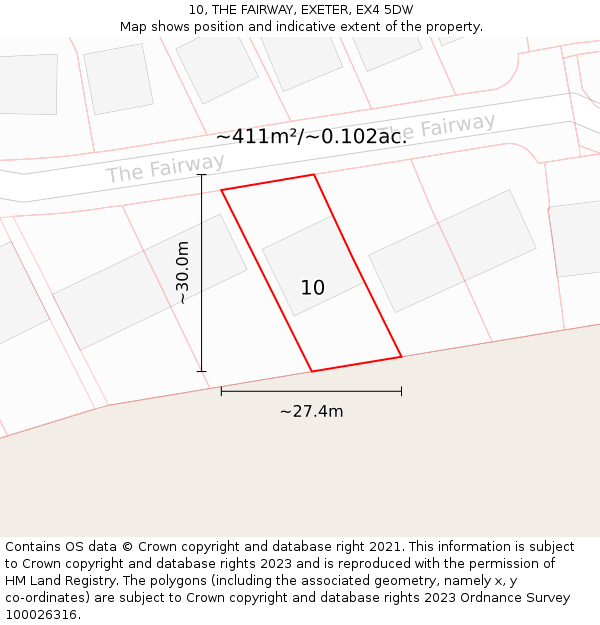 10, THE FAIRWAY, EXETER, EX4 5DW: Plot and title map