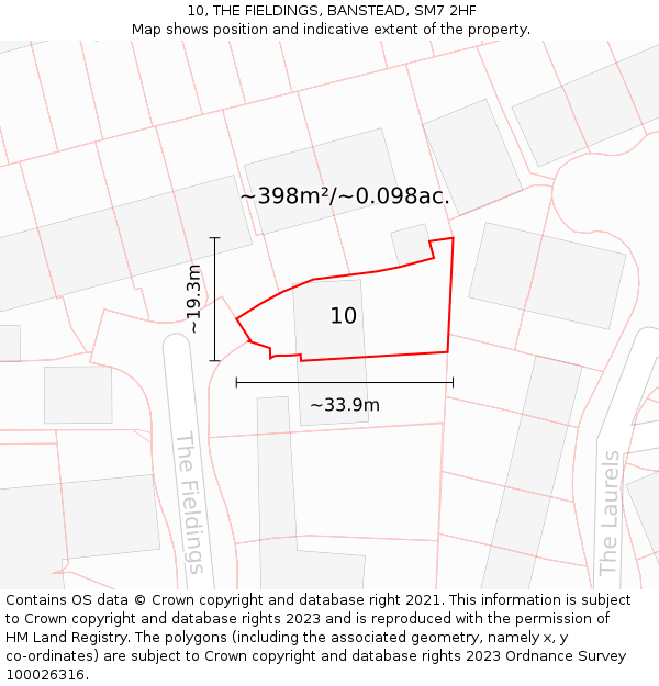 10, THE FIELDINGS, BANSTEAD, SM7 2HF: Plot and title map