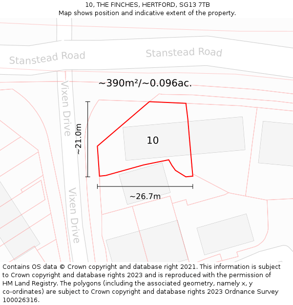 10, THE FINCHES, HERTFORD, SG13 7TB: Plot and title map