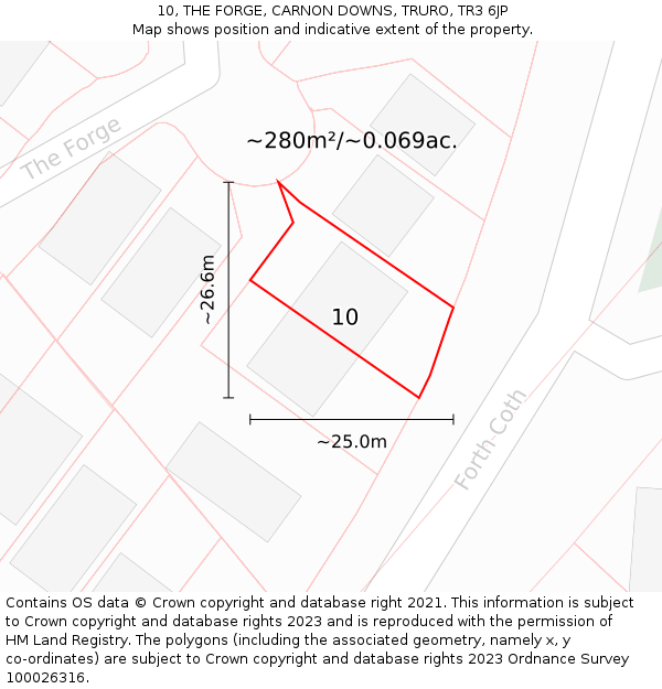 10, THE FORGE, CARNON DOWNS, TRURO, TR3 6JP: Plot and title map