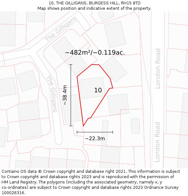 10, THE GILLIGANS, BURGESS HILL, RH15 8TD: Plot and title map