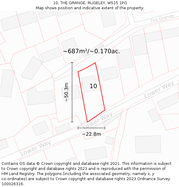 10, THE GRANGE, RUGELEY, WS15 1PG: Plot and title map