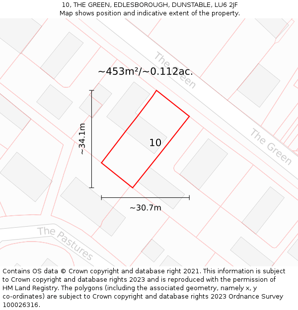 10, THE GREEN, EDLESBOROUGH, DUNSTABLE, LU6 2JF: Plot and title map