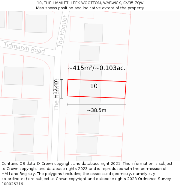 10, THE HAMLET, LEEK WOOTTON, WARWICK, CV35 7QW: Plot and title map