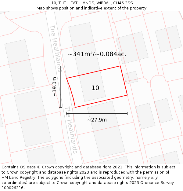 10, THE HEATHLANDS, WIRRAL, CH46 3SS: Plot and title map