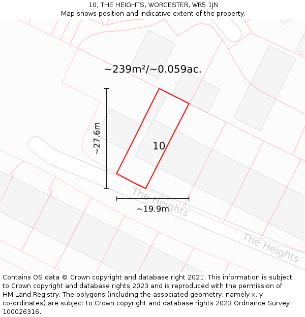 10, THE HEIGHTS, WORCESTER, WR5 1JN: Plot and title map