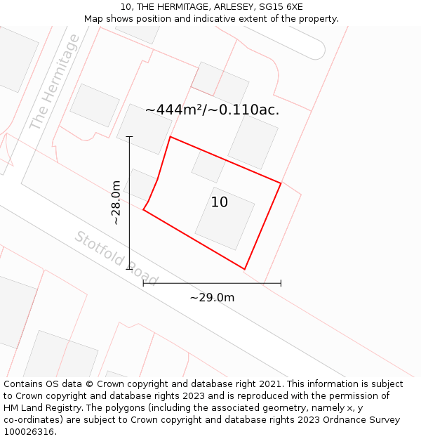 10, THE HERMITAGE, ARLESEY, SG15 6XE: Plot and title map