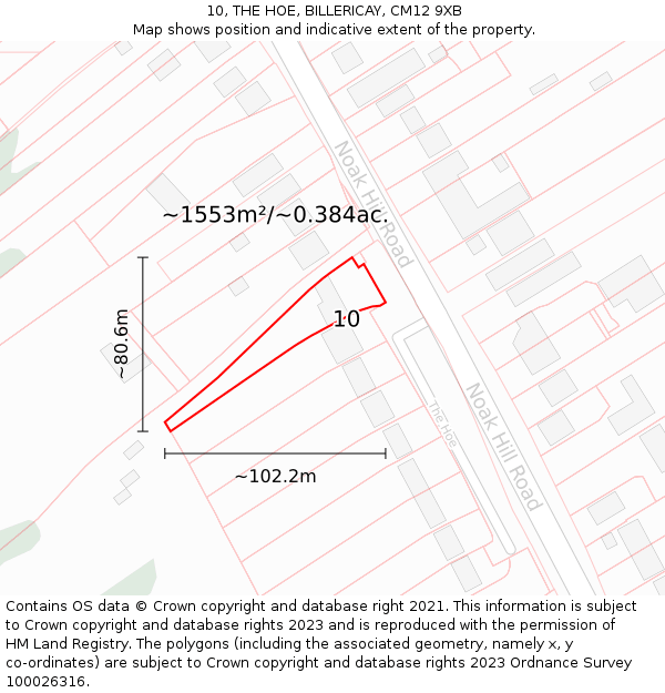 10, THE HOE, BILLERICAY, CM12 9XB: Plot and title map