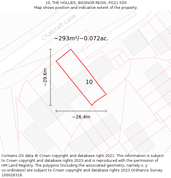 10, THE HOLLIES, BOGNOR REGIS, PO21 5SX: Plot and title map