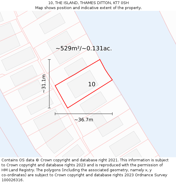 10, THE ISLAND, THAMES DITTON, KT7 0SH: Plot and title map