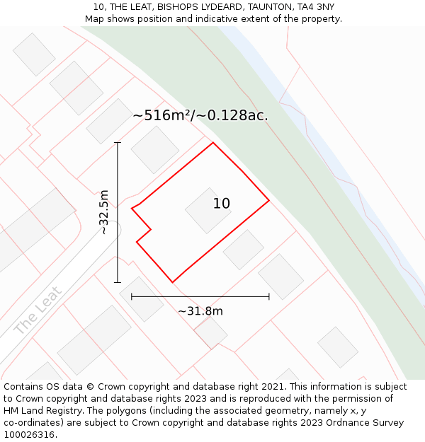 10, THE LEAT, BISHOPS LYDEARD, TAUNTON, TA4 3NY: Plot and title map