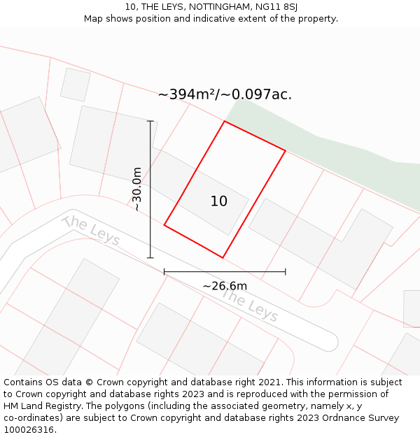 10, THE LEYS, NOTTINGHAM, NG11 8SJ: Plot and title map