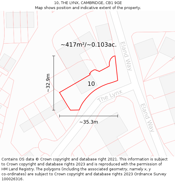 10, THE LYNX, CAMBRIDGE, CB1 9GE: Plot and title map