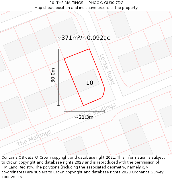 10, THE MALTINGS, LIPHOOK, GU30 7DG: Plot and title map