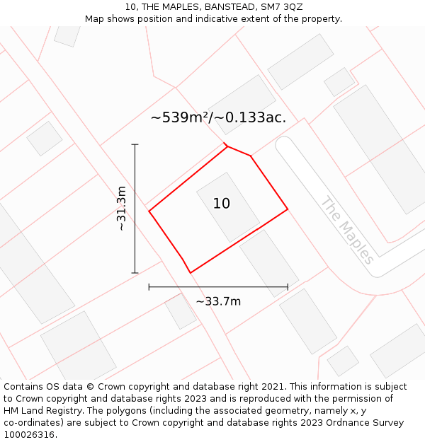 10, THE MAPLES, BANSTEAD, SM7 3QZ: Plot and title map