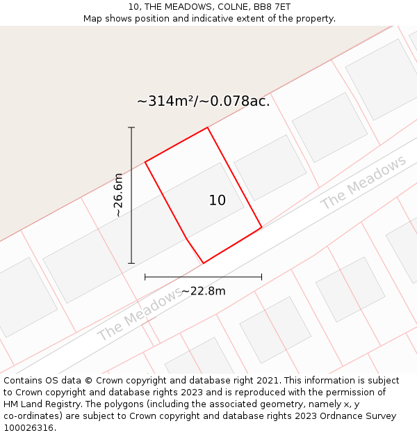 10, THE MEADOWS, COLNE, BB8 7ET: Plot and title map