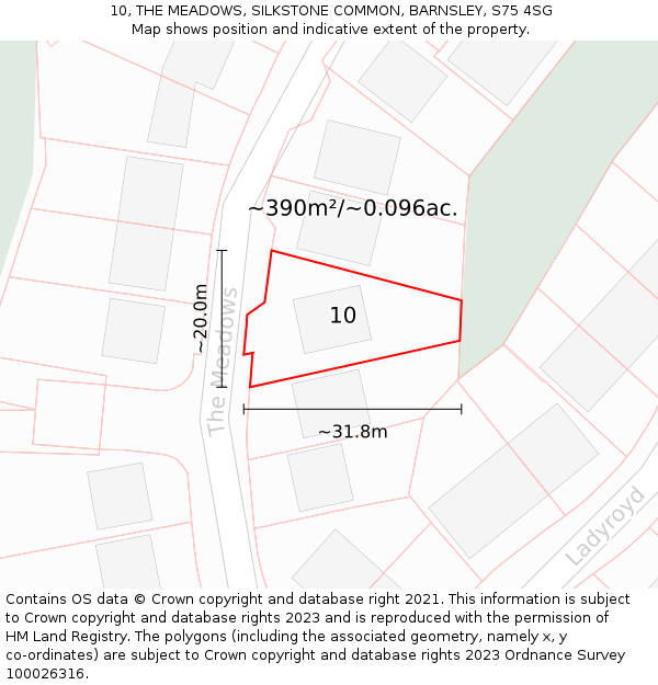 10, THE MEADOWS, SILKSTONE COMMON, BARNSLEY, S75 4SG: Plot and title map