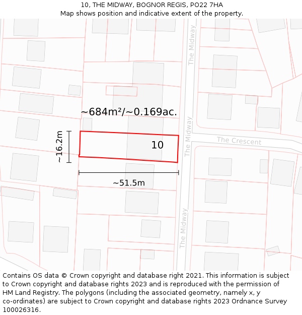 10, THE MIDWAY, BOGNOR REGIS, PO22 7HA: Plot and title map