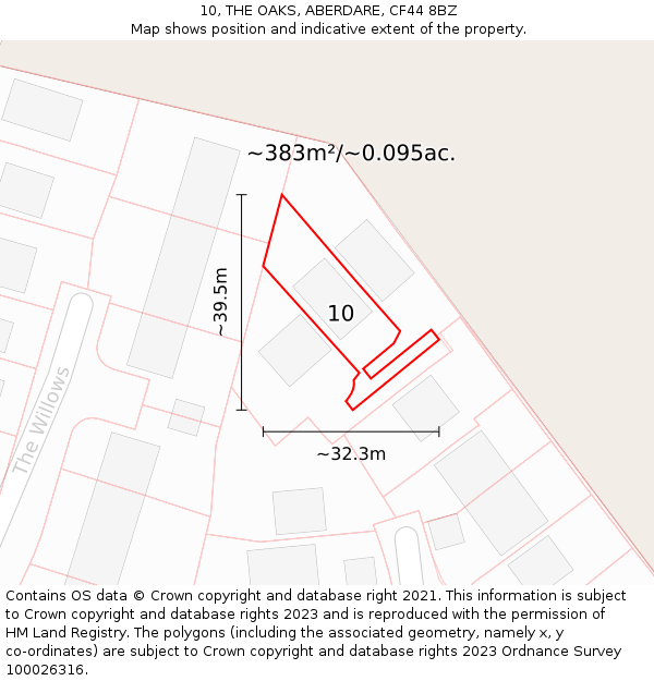 10, THE OAKS, ABERDARE, CF44 8BZ: Plot and title map