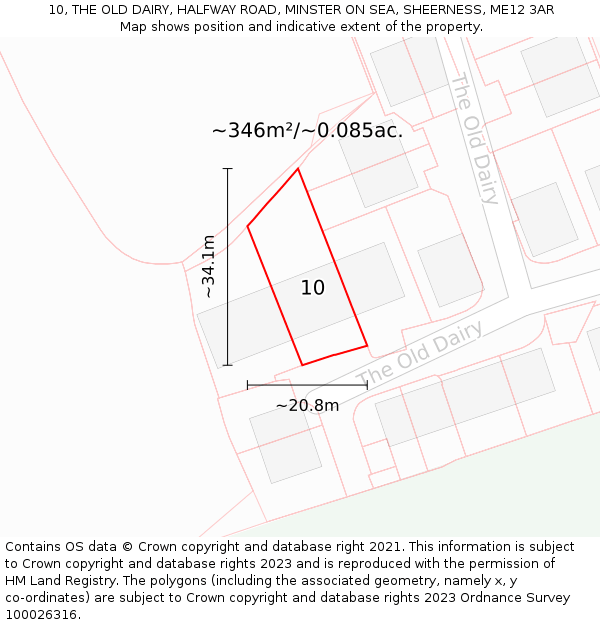 10, THE OLD DAIRY, HALFWAY ROAD, MINSTER ON SEA, SHEERNESS, ME12 3AR: Plot and title map