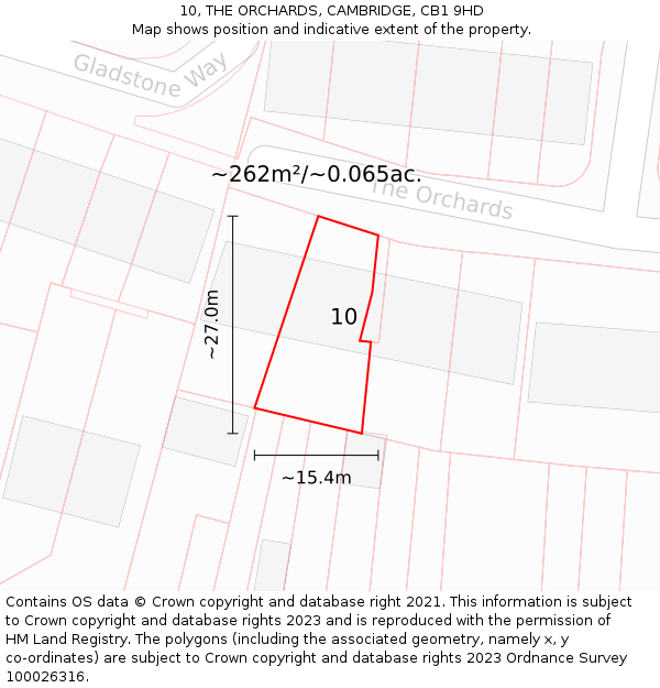 10, THE ORCHARDS, CAMBRIDGE, CB1 9HD: Plot and title map