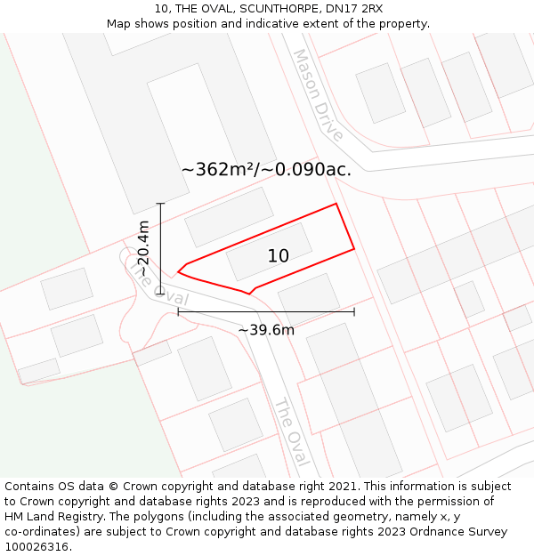 10, THE OVAL, SCUNTHORPE, DN17 2RX: Plot and title map