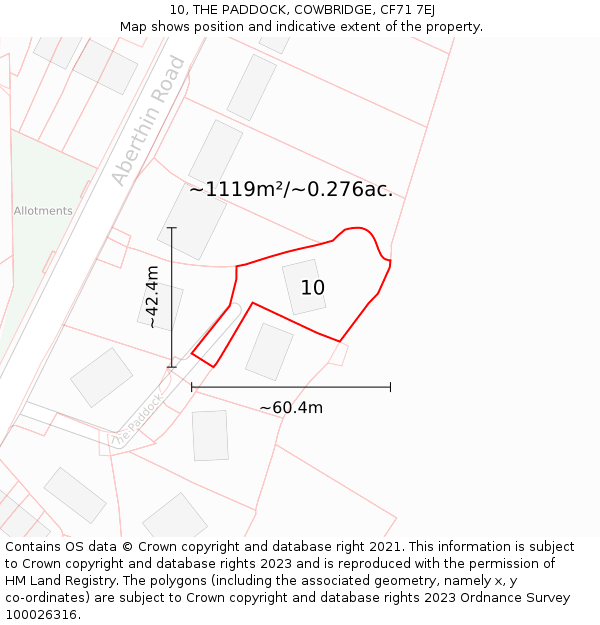 10, THE PADDOCK, COWBRIDGE, CF71 7EJ: Plot and title map