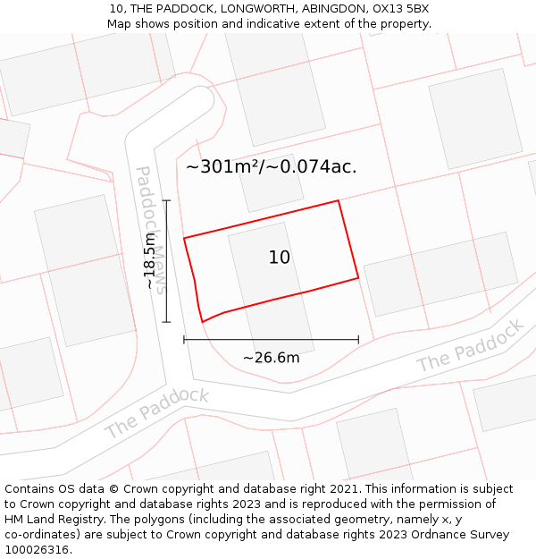 10, THE PADDOCK, LONGWORTH, ABINGDON, OX13 5BX: Plot and title map