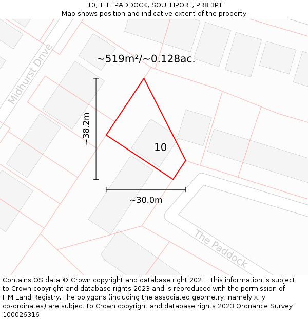 10, THE PADDOCK, SOUTHPORT, PR8 3PT: Plot and title map