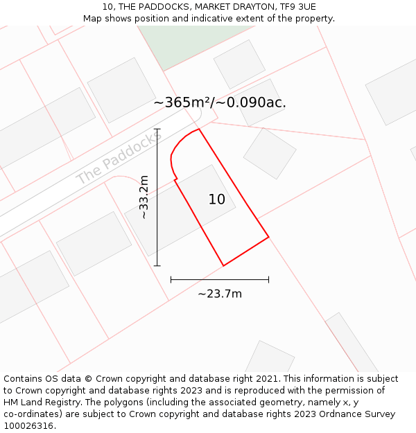 10, THE PADDOCKS, MARKET DRAYTON, TF9 3UE: Plot and title map