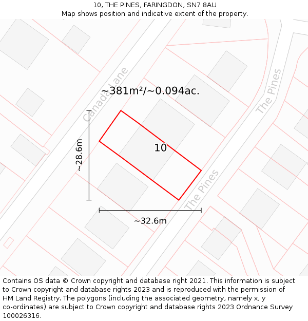 10, THE PINES, FARINGDON, SN7 8AU: Plot and title map