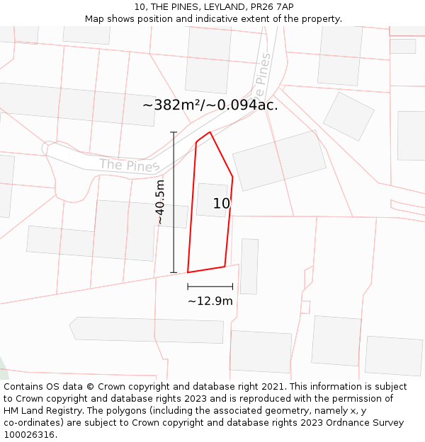 10, THE PINES, LEYLAND, PR26 7AP: Plot and title map