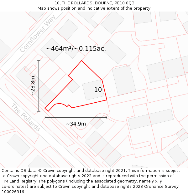 10, THE POLLARDS, BOURNE, PE10 0QB: Plot and title map