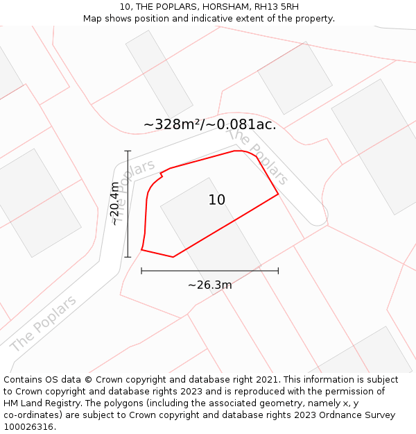 10, THE POPLARS, HORSHAM, RH13 5RH: Plot and title map