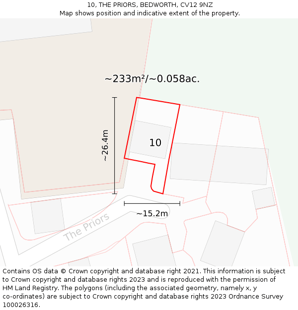 10, THE PRIORS, BEDWORTH, CV12 9NZ: Plot and title map