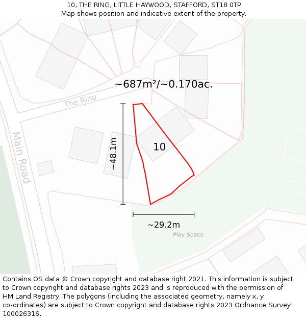 10, THE RING, LITTLE HAYWOOD, STAFFORD, ST18 0TP: Plot and title map