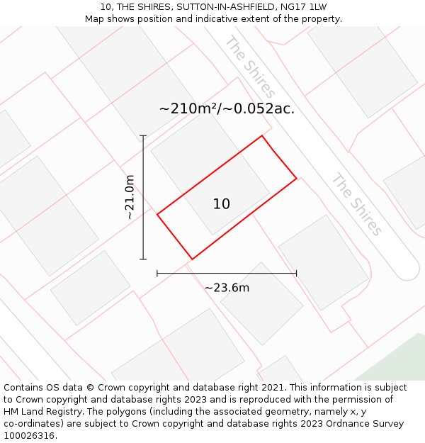 10, THE SHIRES, SUTTON-IN-ASHFIELD, NG17 1LW: Plot and title map