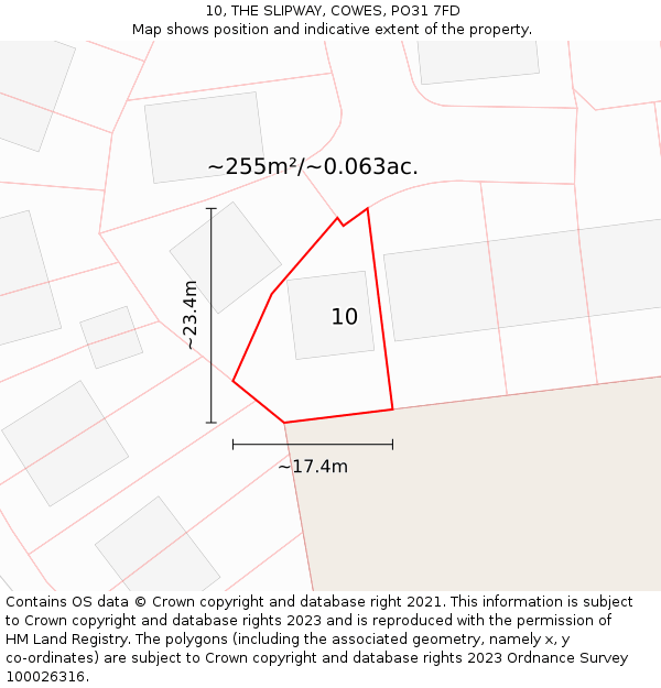 10, THE SLIPWAY, COWES, PO31 7FD: Plot and title map