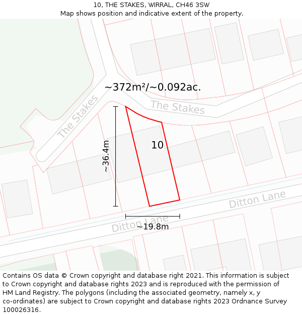 10, THE STAKES, WIRRAL, CH46 3SW: Plot and title map