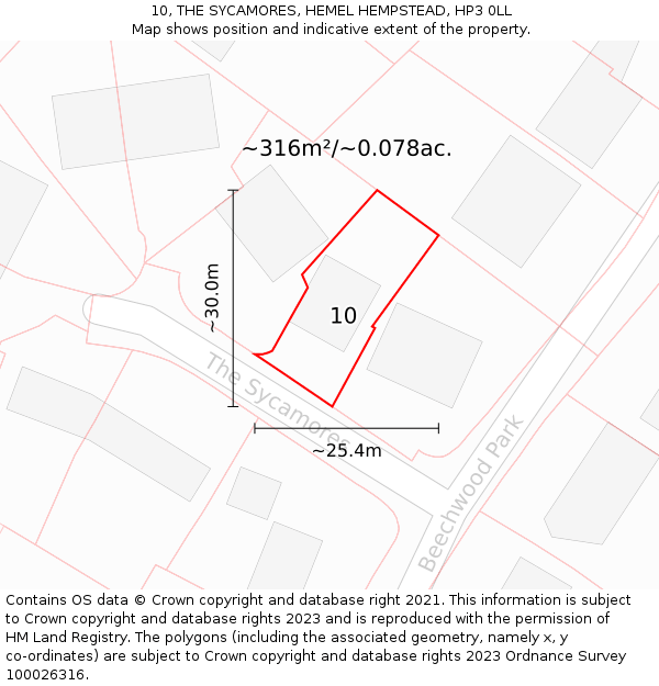 10, THE SYCAMORES, HEMEL HEMPSTEAD, HP3 0LL: Plot and title map
