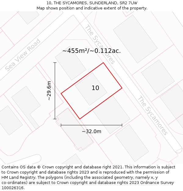 10, THE SYCAMORES, SUNDERLAND, SR2 7UW: Plot and title map