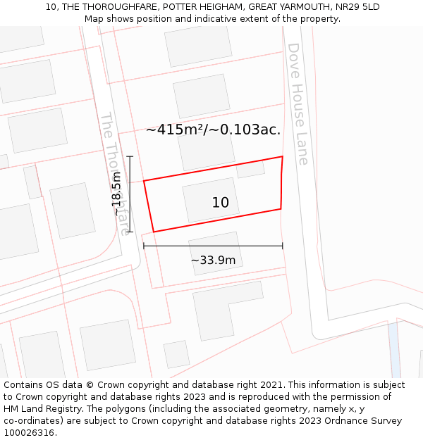 10, THE THOROUGHFARE, POTTER HEIGHAM, GREAT YARMOUTH, NR29 5LD: Plot and title map