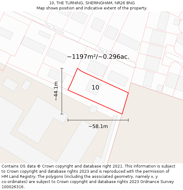 10, THE TURNING, SHERINGHAM, NR26 8NG: Plot and title map